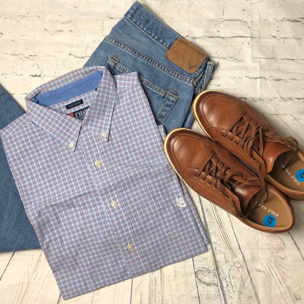 Chaps Plaid Button Down Short Sleeve Shirt XXL